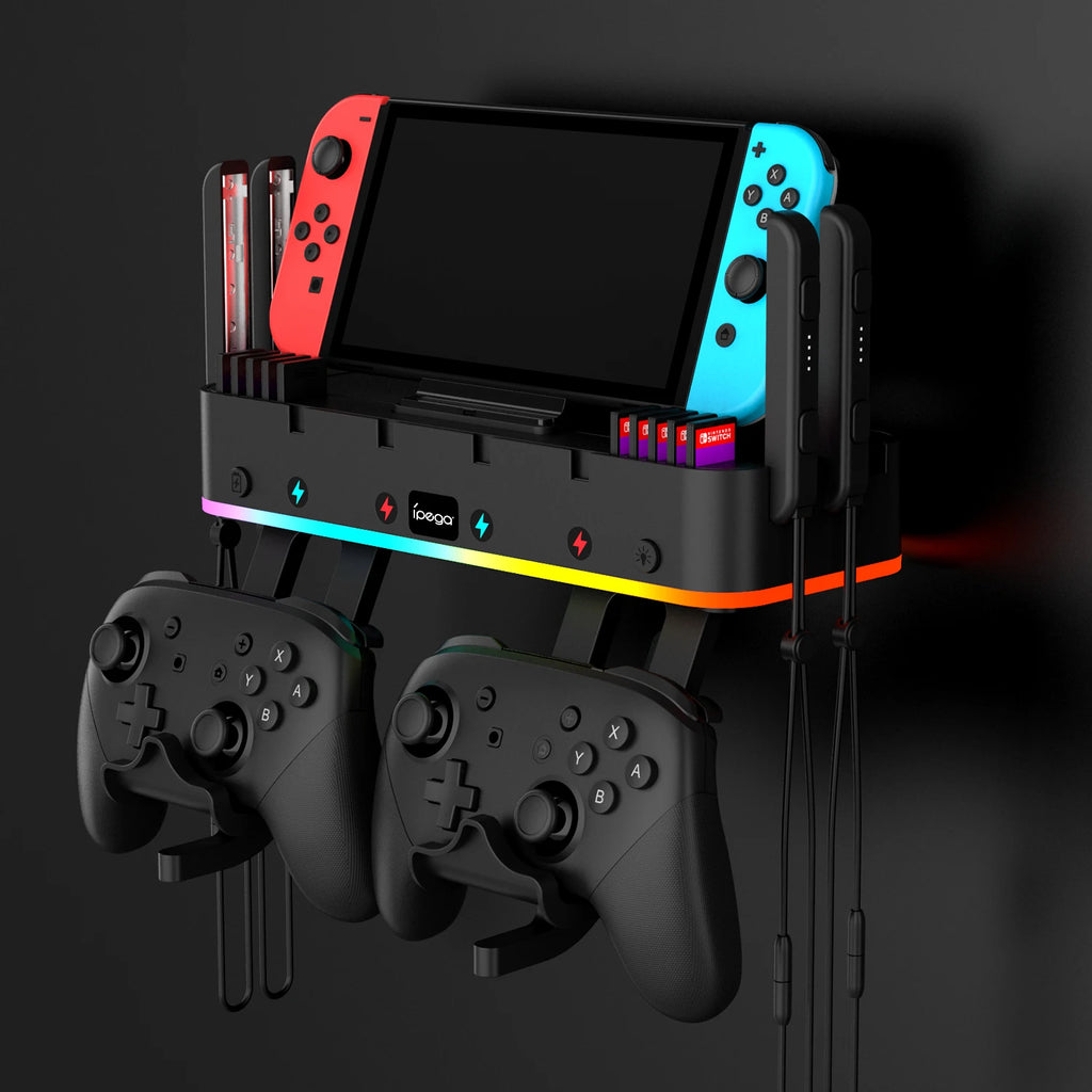 IPEGA PG-SW107 RGB Switch-Wandhalterung mit Joy-Con-Ladegerät, Switch-Halterung für Nintendo Switch/OLED mit Switch-Organizer 
