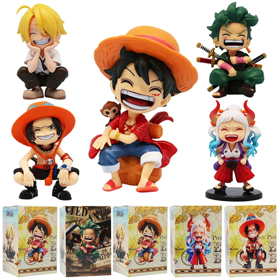 One Piece Handheld Luffy Solon Portgas·D· Ace Sitting Yamato Q-Version Trendy Play Cartoon Anime Car Ornament Peripheral Gifts