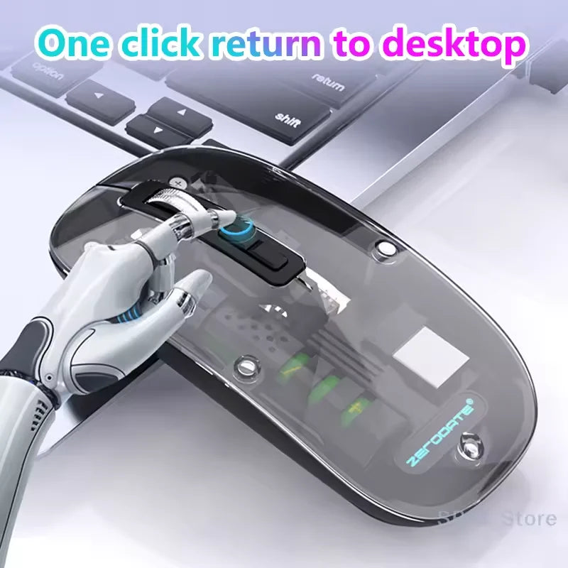 Transparent Wireless Mouse Dual Mode Bluetooth-compatible Rechargeable Mouse Noiseless Cordless Computer Mice Perspective Design