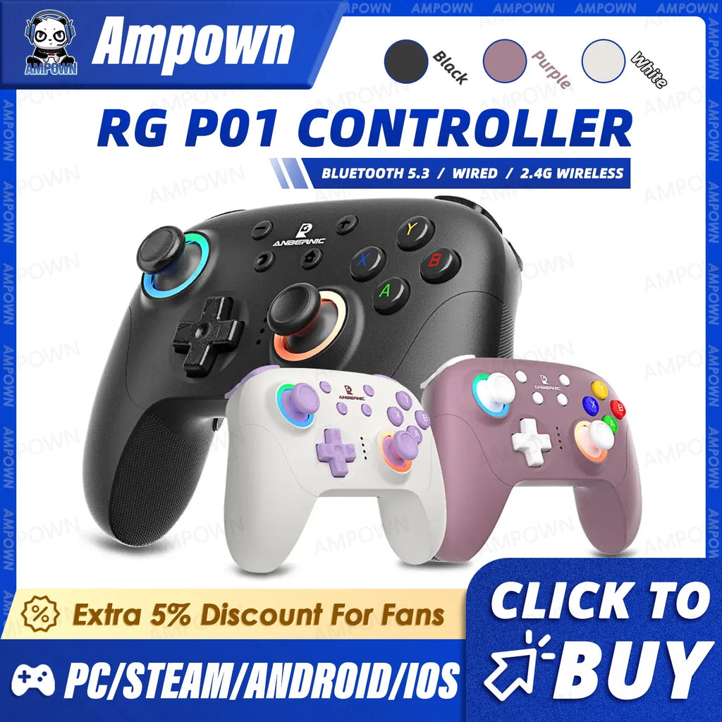 ANBERNIC RG P01 Gamepad Wireless Gaming Controller Hall Trigger Joystick Macro Key RGB Breathing Light For Switch PC Android IOS