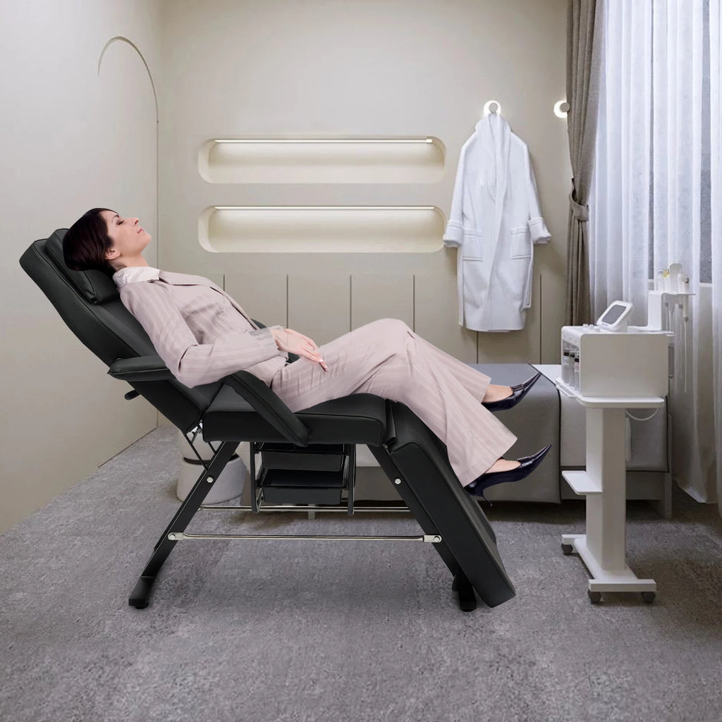 Tattoo Chair for Client with Tray Facial Bed Lash Bed for Eyelash Extensions Massage Table Salon Chair (Black)