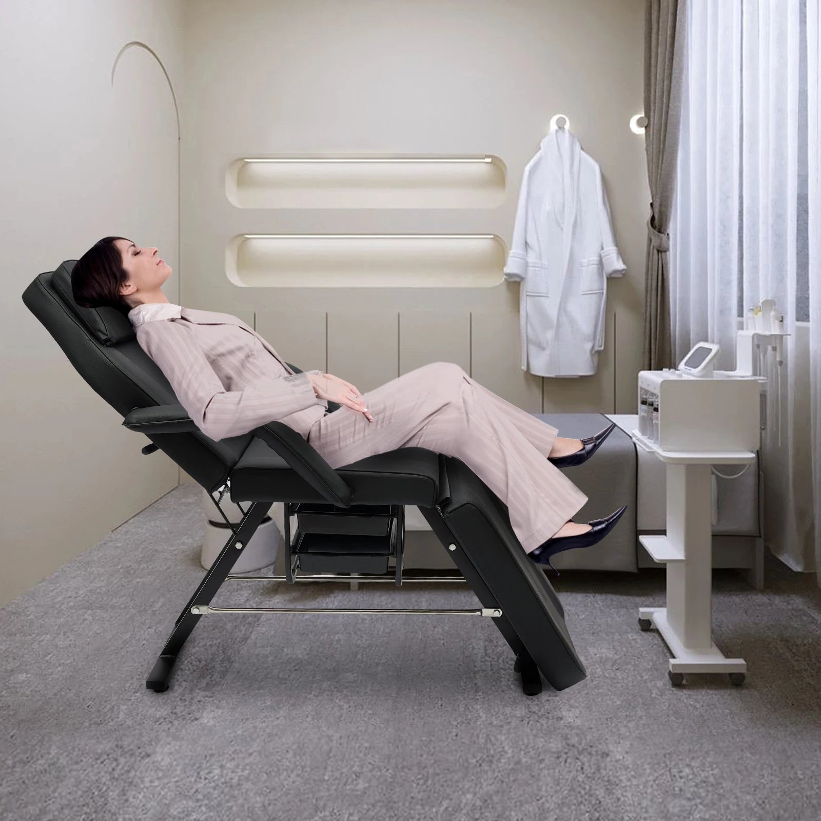 Tattoo Chair for Client with Tray Facial Bed Lash Bed for Eyelash Extensions Massage Table Salon Chair (Black)