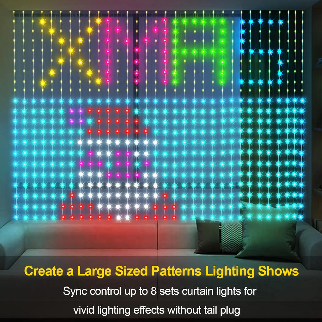 Smart RGB LED Curtain Lights RGB LED String Light AppControl USB DIY Text Animation Display Music Sync for Christmas Party Decor