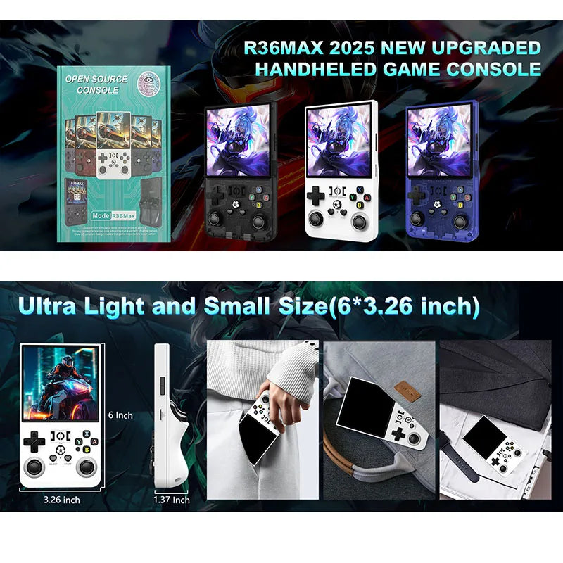Open Source  Retro Handheld Game Console Linux System 4.0 Inch IPS Screen R36MAX Portable Video Player Kids Gift
