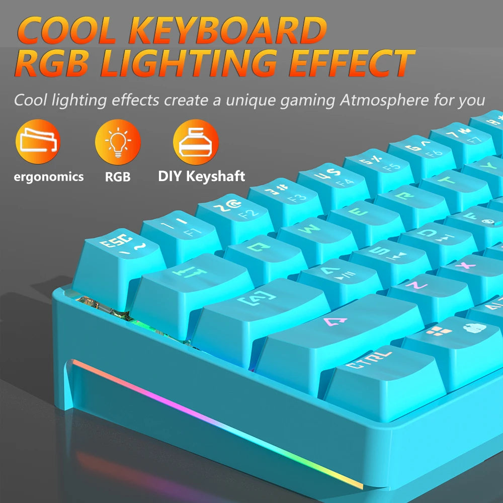 MUCAI MK61 USB Gaming Esports Mechanical Keyboard Red Switch 61 Key Wired Detachable Cable RGB Backlight Hot Swap