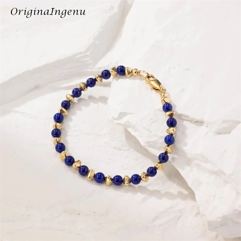 14K Gold Filled Bead Bracelet Handmade Natural lapis lazuli Jewelry Tarnish Resistant Bracelets Anklets for Women Gold Bracelet