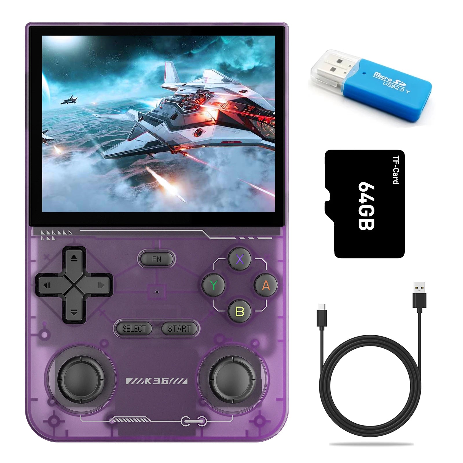 GAMINJA K36 Handheld Game Console 3.5Inch IPS 640x480 Screen Built in 64GB Card Support Two Game Consolesto Play Together Online