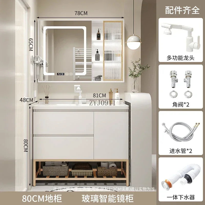 **Nordic Bathroom Vanity Cabinet With Ceramic Sink Combination Set Modern Floor Cabinet Washstand Stone Slab One Basin Hand Wash