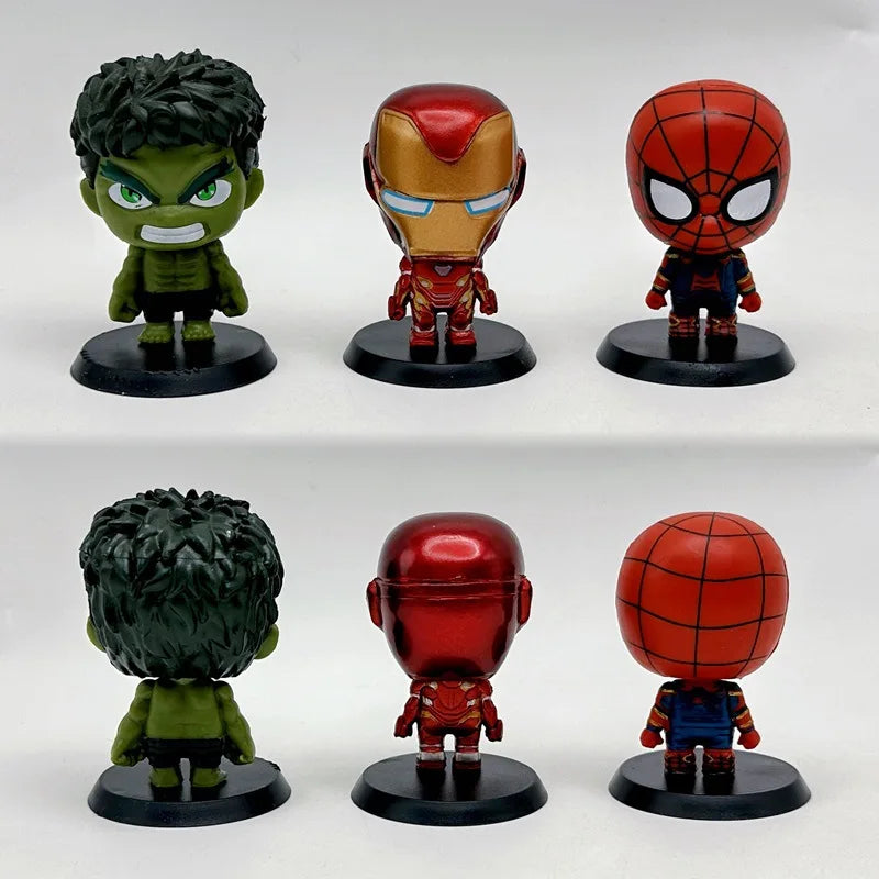 6pcs/set Marvel The Avengers Steve Rogers Iron Man Spider-Man Q Ver. PVC Action Figure Anime Figure Car Decoration Model Toys