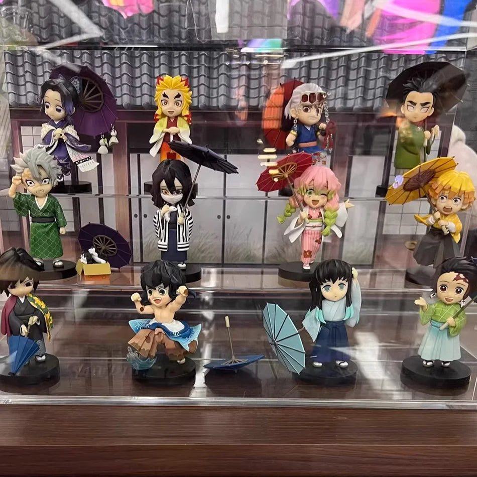 6pcs Q Version Demon Slayer Sitting Ghost Doll Tanjiro Nidouzi Inosuke Zenizu Toy Figural PVC Model Gift