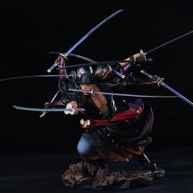 Anime One Piece Figur Kampfszene Drei Köpfe Sechs Arme Zoro Neun Messer Flow Action Modell Sammlung Kinder Geburtstag Spielzeug Geschenk