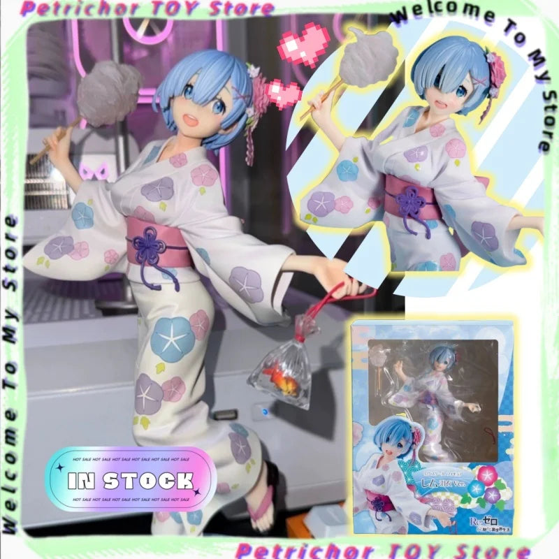 【Premium Version】23cm Re:Zero−Starting Life In Another World-Rem In Yukata(Summer Kimono)Anime Figure Model Desktop decoration