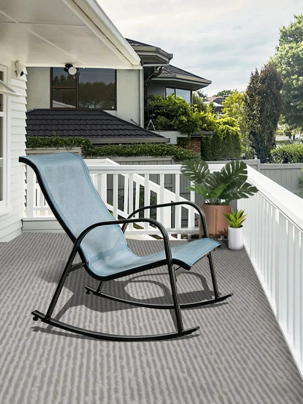 Schaukelstuhl mit Netz-Schlinge, Schaukelstuhl-Sitzmöbel aus elektrolytisch beschichtetem Stahl für den Außenbereich, für die Veranda, den Garten, die Terrasse, den Hinterhof