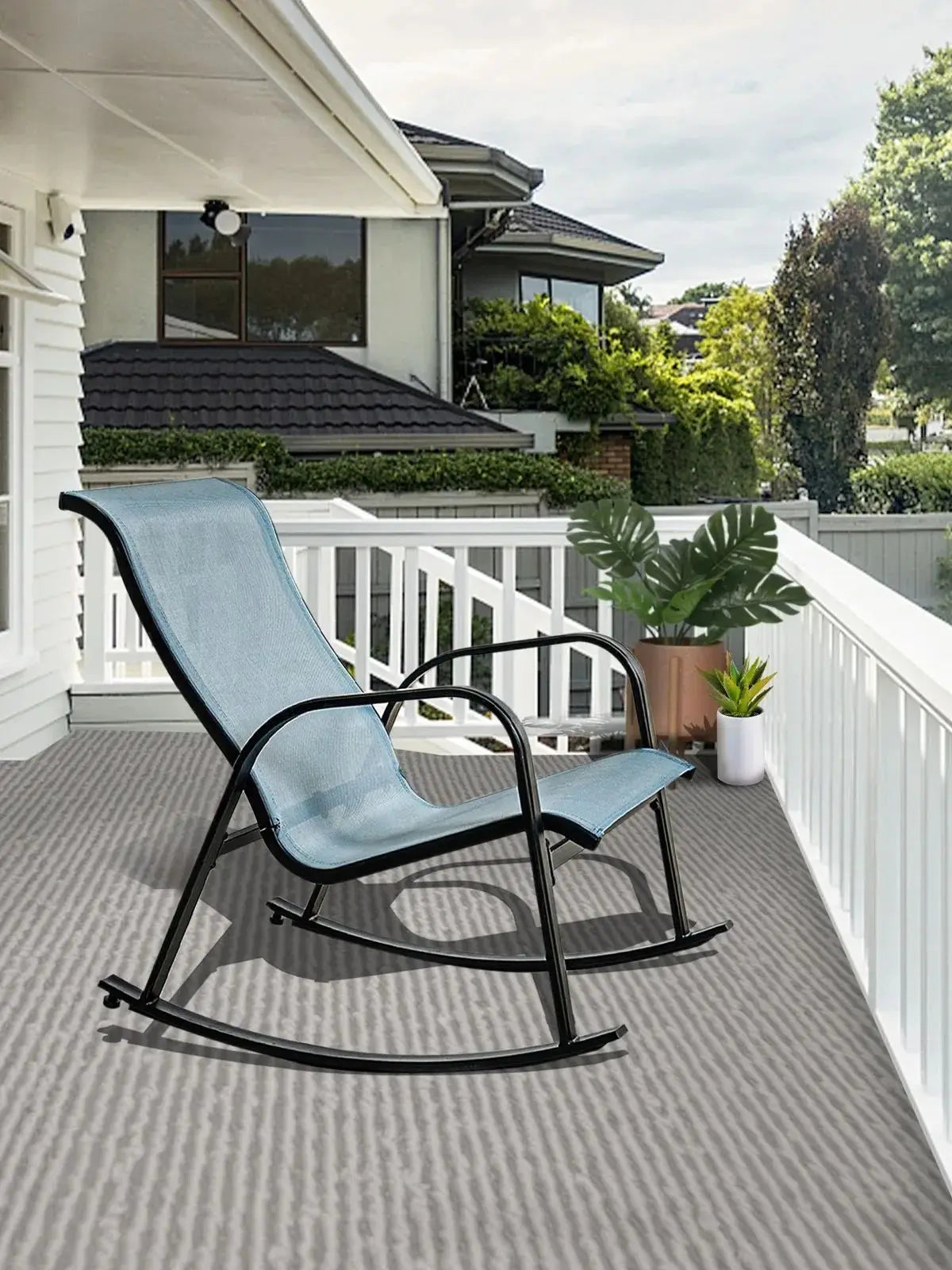 Schaukelstuhl mit Netz-Schlinge, Schaukelstuhl-Sitzmöbel aus elektrolytisch beschichtetem Stahl für den Außenbereich, für die Veranda, den Garten, die Terrasse, den Hinterhof