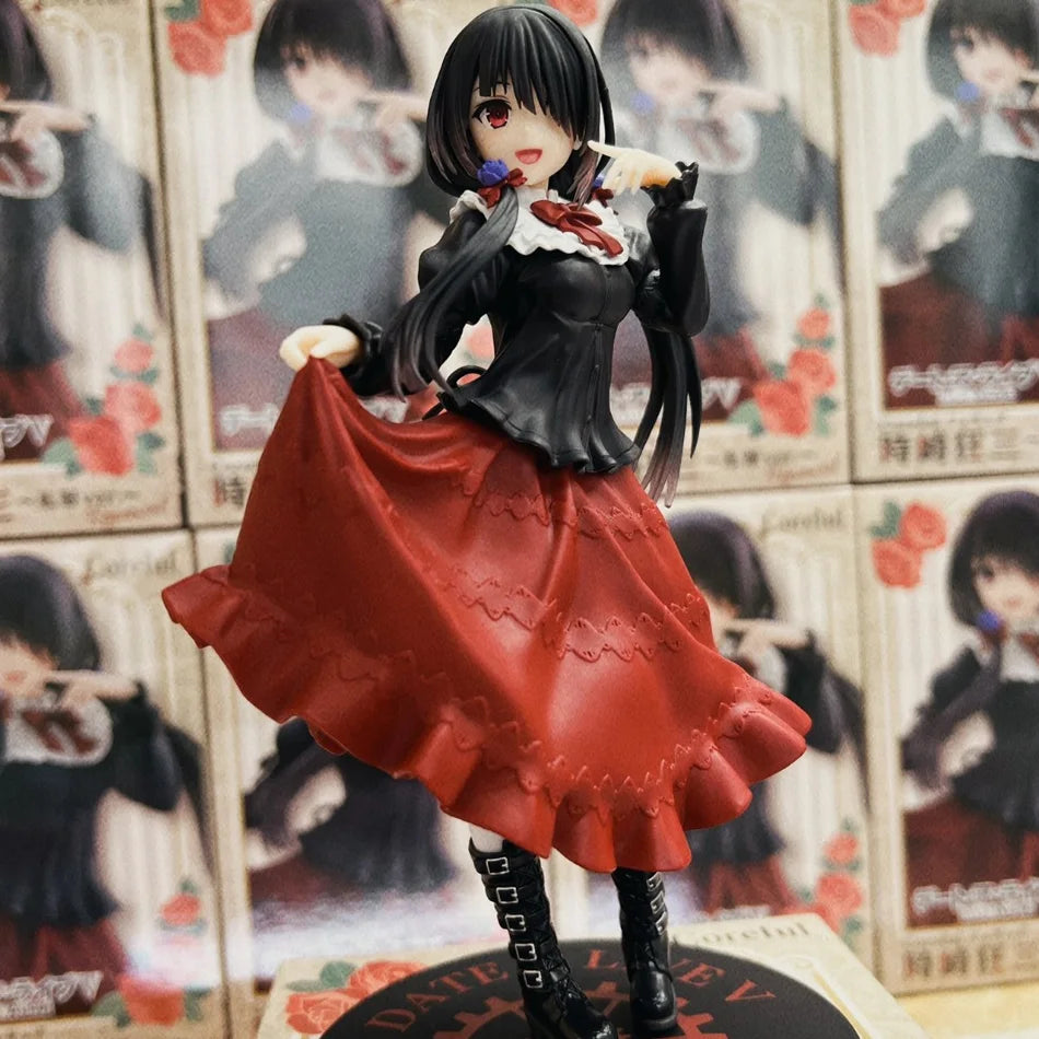 19CM DATE A LIVE Tokisaki Kurumi Anime Figure Cute Girl Model Toy PVC Red Dress Dress Up Standing Model Car Model Ornaments Gift