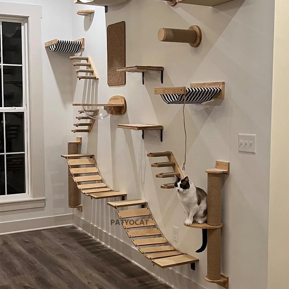 Cat Climbing Shelves Wall Mounted Scratching Post For Cat Grindjing Claws Pet Ladder or Bridge Cat Scraper Furniture Cat Tree