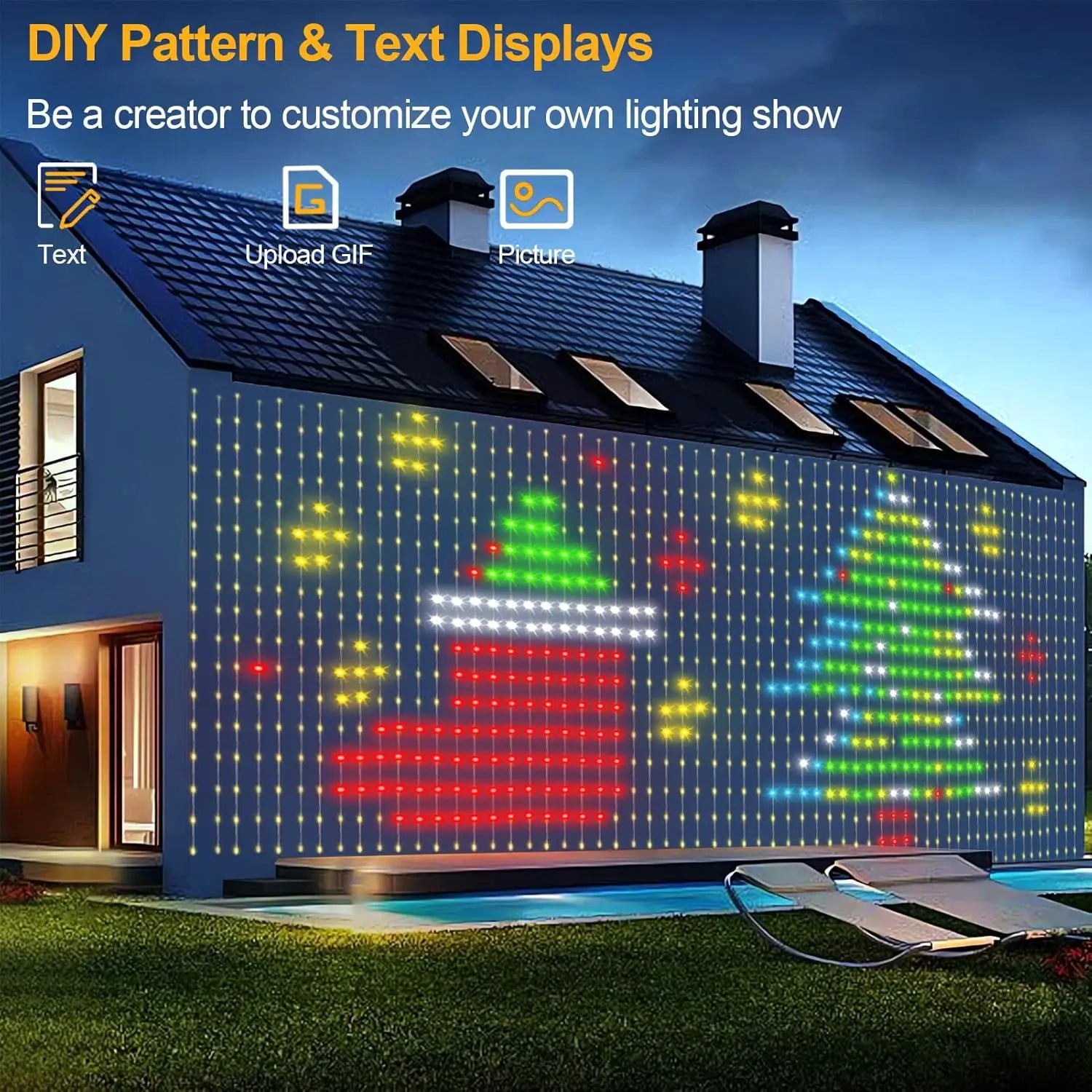 LED Decoration RGB curtain Smart Lights App Controlled String Fairy Lights DIY Pattern and Text Programmable Music Sync Reote