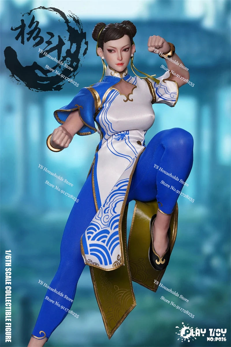 1/6 Movable Eye Fighting Goddess Chun Li Cheongsam Cloth PLAY TOY P026 Muscle Female Body 12" Full Set Action Figure Collection