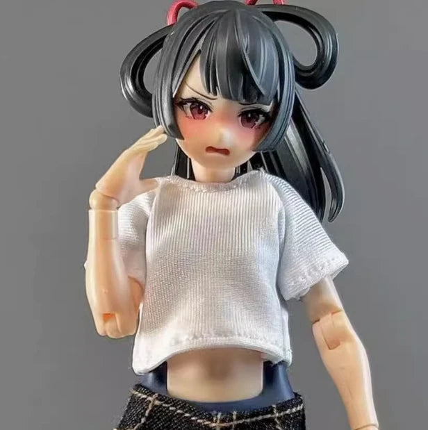 1/12 Мащабна женска войнишка, ежедневна широка бяла тениска, мини горещи шорти, къдрави къси панталони за 6" OB BJD екшън фигурка, модел на тяло