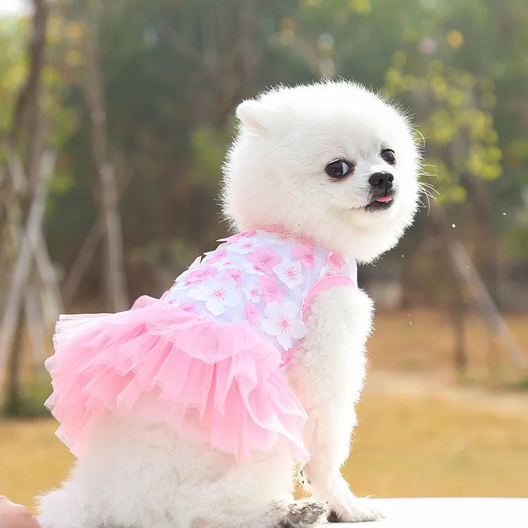 Floral Princess Dog Dress, Flower Puppy Apparel For Mini To Medium Dogs, Breathable And Soft, Perfect For Outings