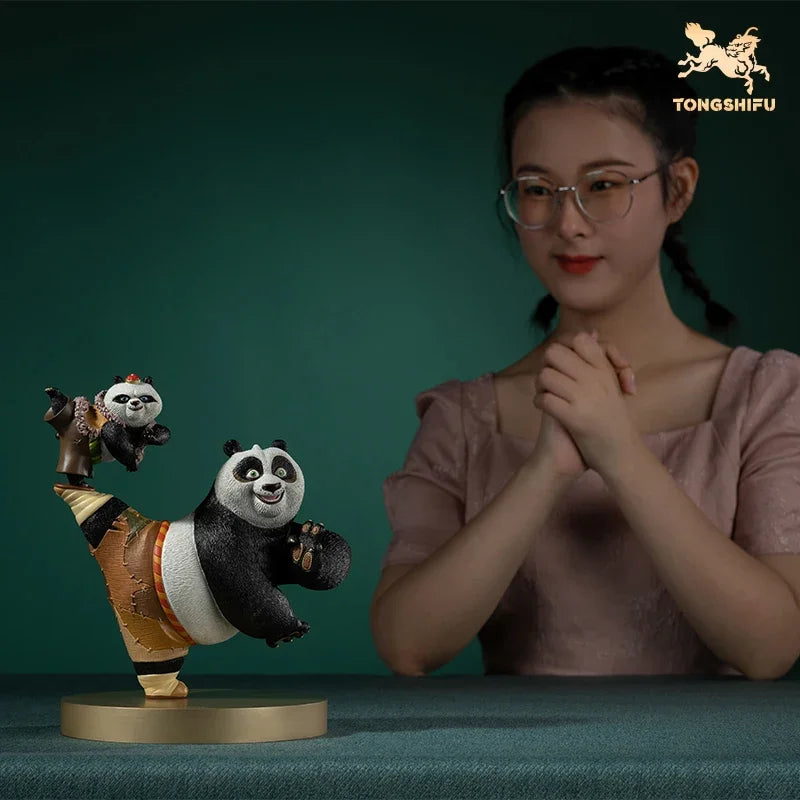 Copper Craft Chinese Cartoon Film Character Kung Fu Panda Cute Bronze Statue "study and Train Hard" Panda Figurine Desktop Decor