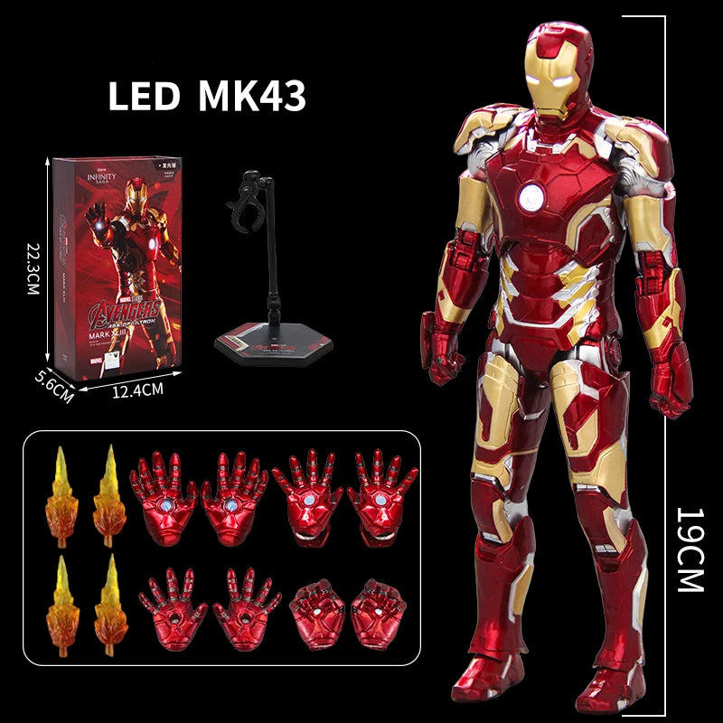 Original Avengers ZD Toy Light version Iron Man Mark3 MK6 Action Figure MK1-7 LED MK85 Suit-up Gantry Adult Collectible toys