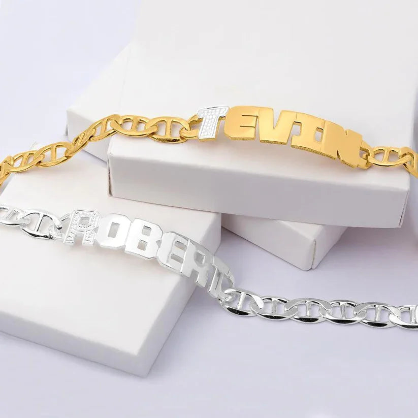 DHQH Personalisiertes Namensarmband, 18 Karat Gold, doppelte Beschichtung, Hip-Hop-Schmuck aus Edelstahl, Goldkette, bestes Geschenk für Herren