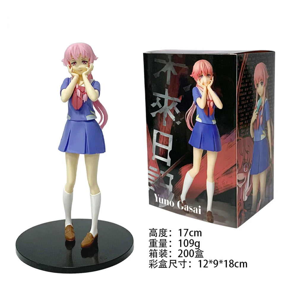 Hot 17cm Future Diary Mirai Nikki Gasai Yuno Anime Uniform Dress Standing Posture Action Figure Model Holiday Gifts Desktop Toy