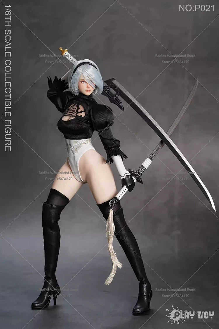PLAY TOY P021 1/6 Scale Sexy 2B Sister Humanoid Robot Movable Eyes Head 12inch Female Soldier Action Figure Doll Collection