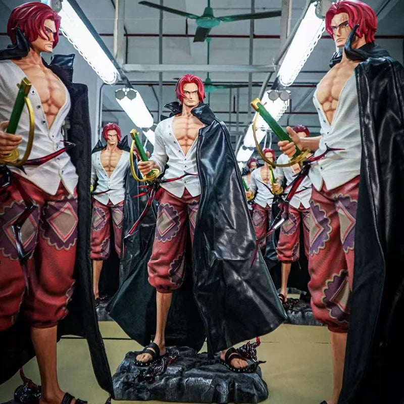 Große One Piece Anime-Figur mit roten Haaren, Shanks, Sammlerstück, Tischdekoration, Action-Spielzeug, Modell, spielbar, Geschenk aus Japan, Fans, Geschenke