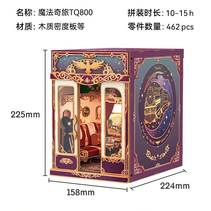 Tonecheer Retro Magical Journey Colorful Lights Building Block Dollhouse Diorama Model Kit DIY 3D Wooden Puzzle Decoration Toys