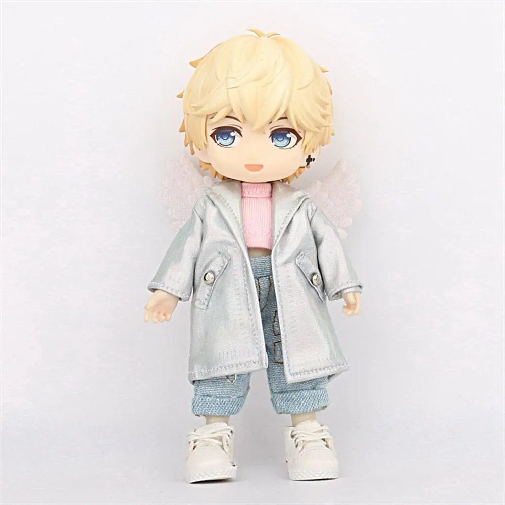 Fashion Clothes for OB11 BJD Dolls PU Leather Jacket Coat Doll Long-sleeved Coat for 1/11 1/12 bjd Doll Casual Clothes