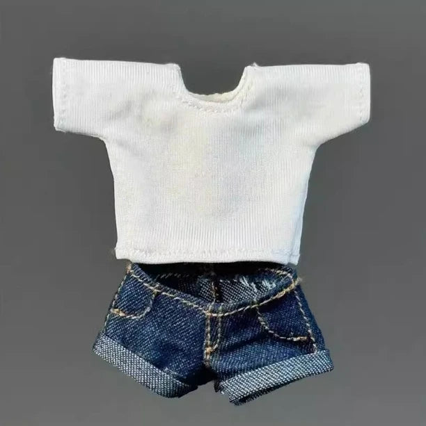 1/12 Мащабна женска войнишка, ежедневна широка бяла тениска, мини горещи шорти, къдрави къси панталони за 6" OB BJD екшън фигурка, модел на тяло