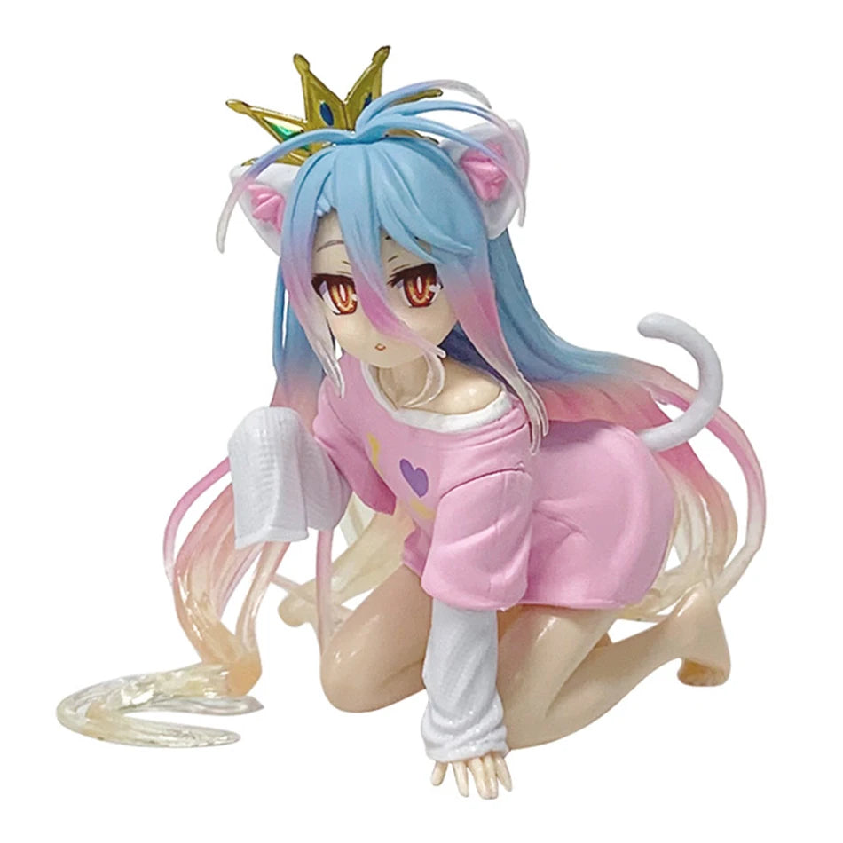 10cm In Stock Anime No Game No Life: Zero Shiro Desktop Cute Figure White To Cat Ear T-Shirt Model Toy Figures Ornaments Gifts