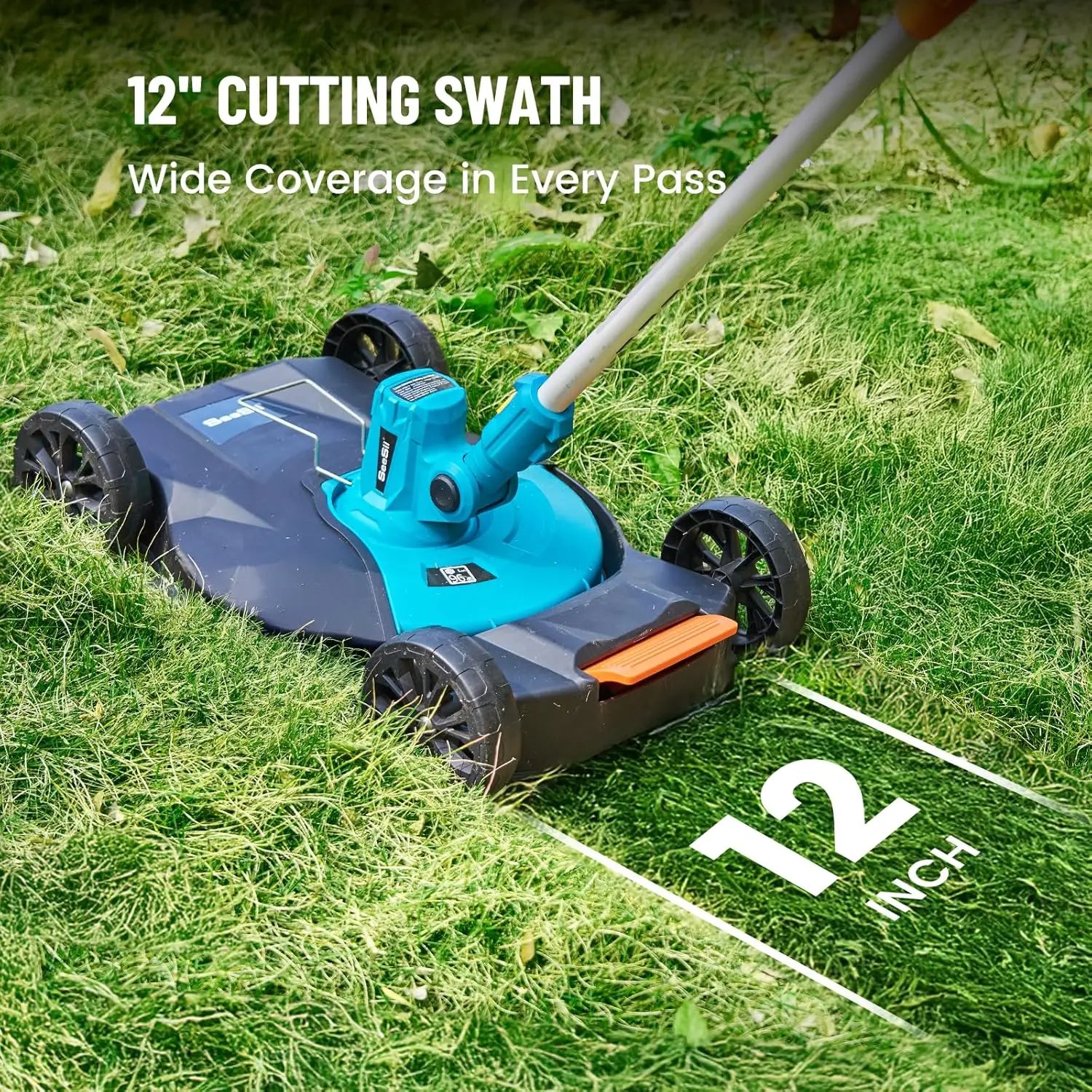 Seesii String Trimmer 12’’ Cordless Weed Wacker & Edger Electric Lawn Mower 1.3’’/2.1’’ Adjustable Deck 3-in-1 for Garden/Yard