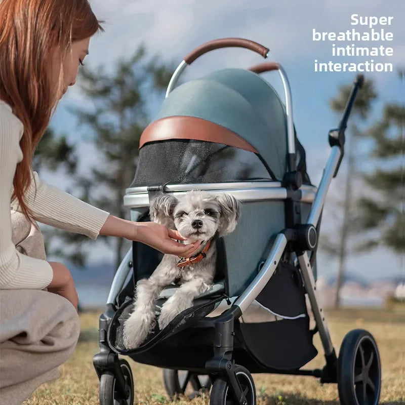 Luxury Pet Stroller Foldable Detachable Dog Cat Carrier for Medium Pets Outdoor Walking