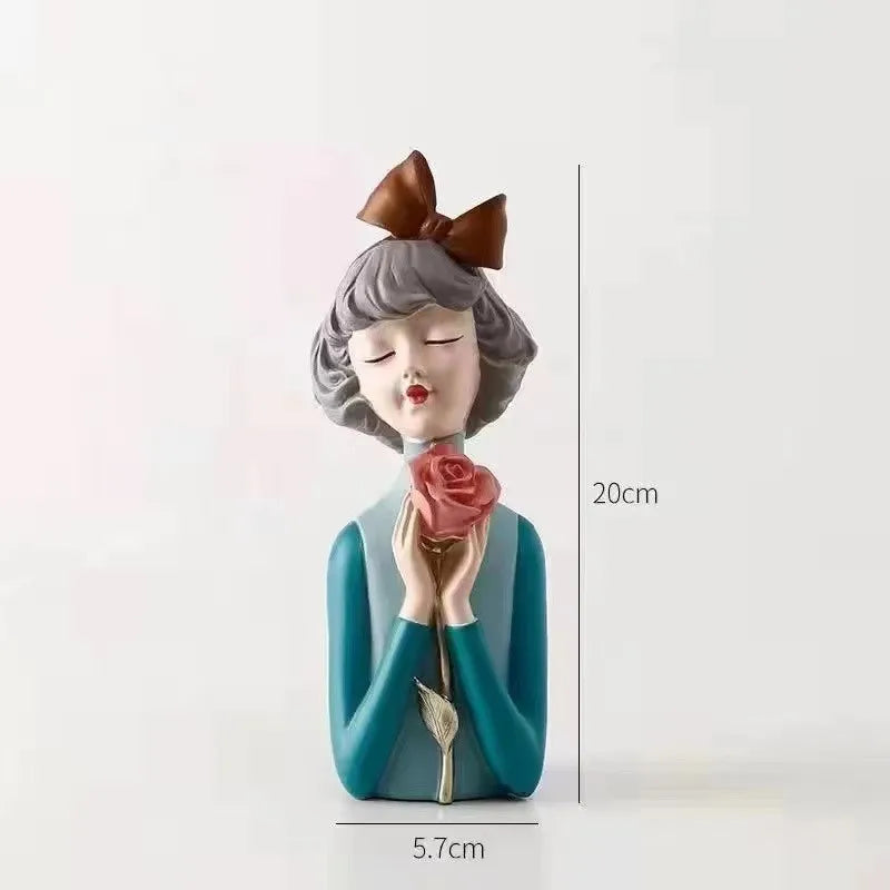 Modern Nordic Bow Girl Hold Cat Hold Dog, Room Decoration Accessories, Dressing Table Crafts, Statue, Sculpture, Birthday Gift