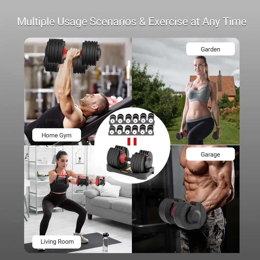 Verstellbare Hanteln 25 bis 52,5 Pfund, 9 bis 15 Zoll – Komplettset für Ganzkörperübungen und Fitnesstraining