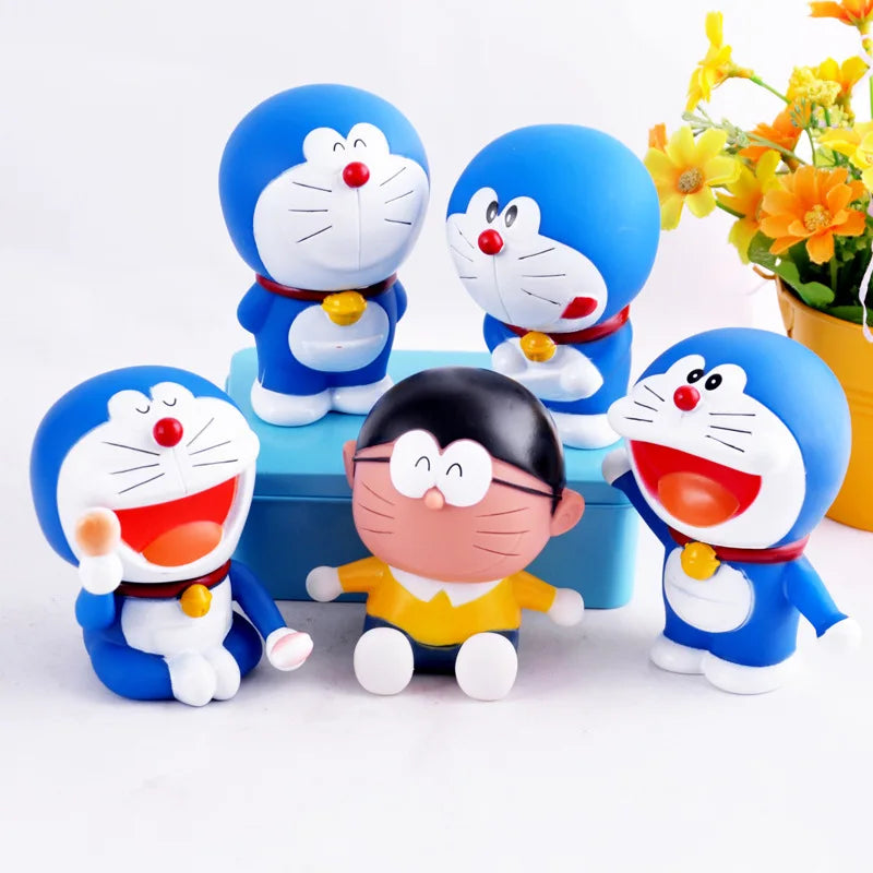 1Set Doraemon Anime Character Nobita Shizuka Action Figure Hand-made Cake Decor Car Ornament Model Doll Toys Kids Birthday Gift