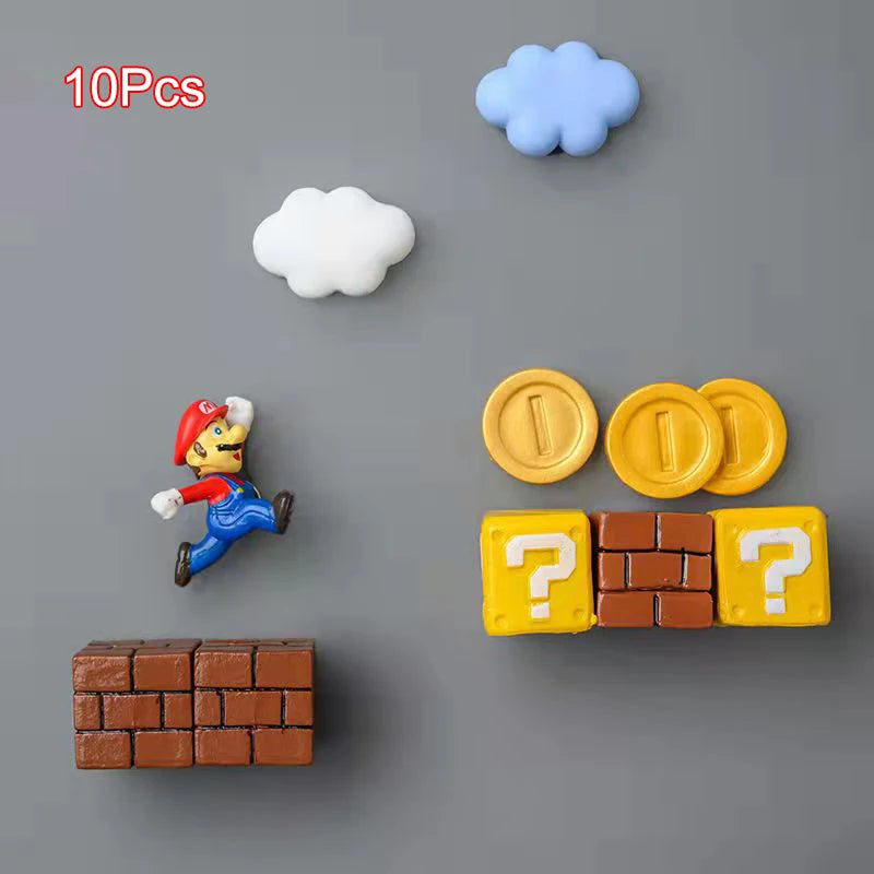 Super Ma Bros DIY Fridge Scene 3D Magnets Refrigerator Decoration Bullet Mushroom Turtle Wall Sticker Set Home Collection Gift