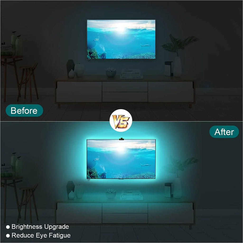 RGBIC-LED-TV-Hintergrundbeleuchtungsstreifen mit Farbauswahlsensor, Musiksynchronisation, App-Steuerung, 55–75 Zoll für die Atmosphärenbeleuchtung im Spielzimmer