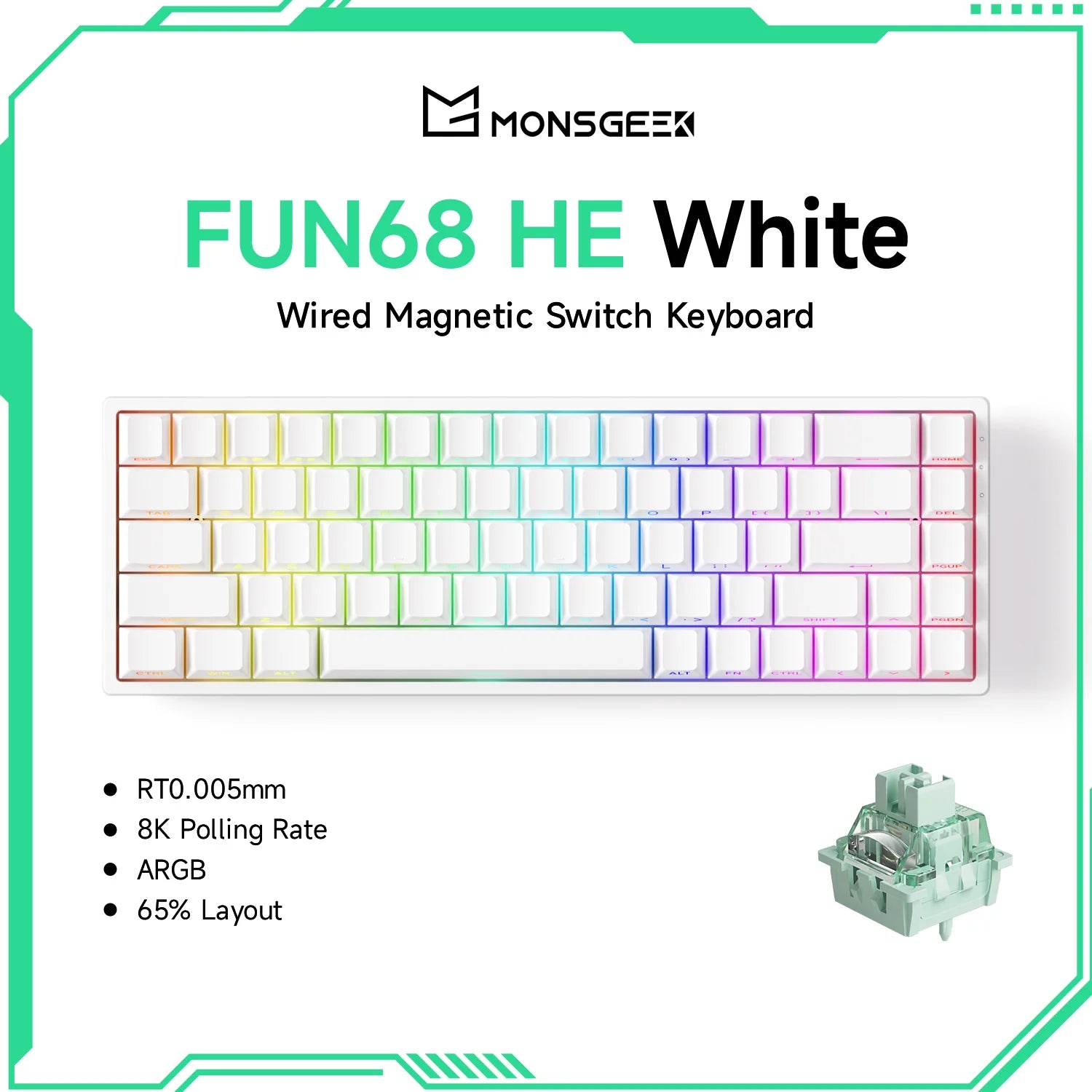 Akko MonsGeek FUN68 HE Magnetische Tastatur 65 % Rapid Trigger 0,005 mm 8000 Hz ARGB USB/Wireless Gaming Custom-Tastatur für Gamer