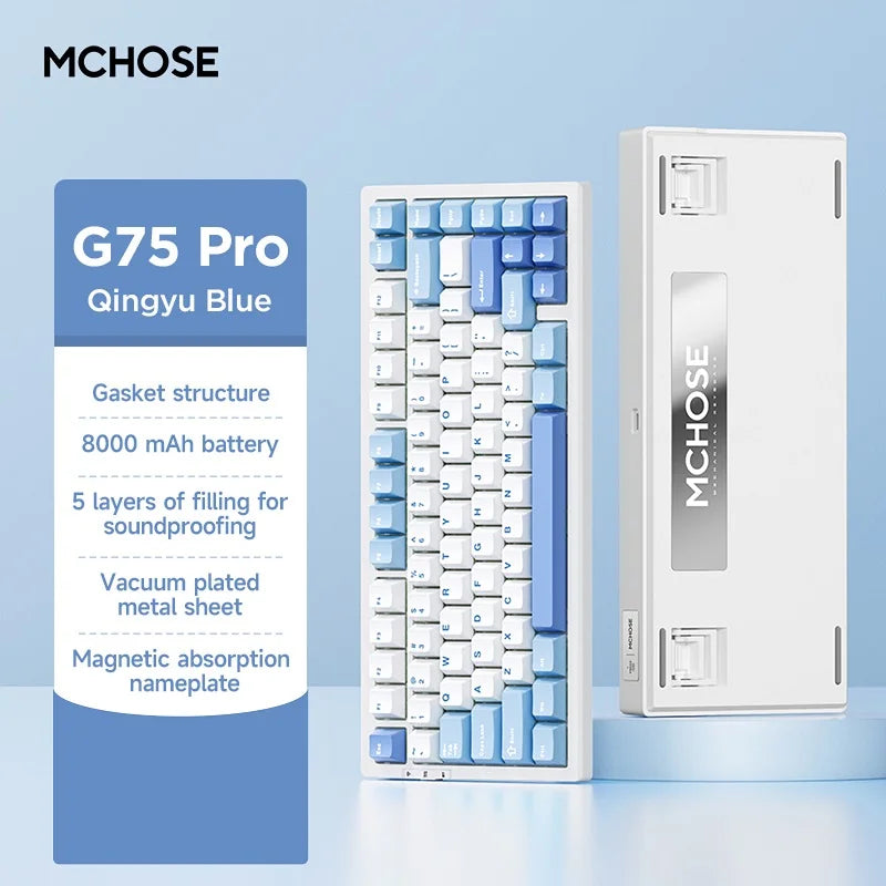 MCHOSE G75Pro Tri-Mode Wireless Mechanical Keyboard Hot-Swappable Switches layout RGB Backlit