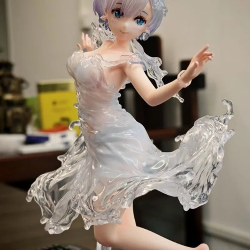 New 24cm Re:Zero Starting Life In Another World Rem Water Dress Dual Face Replacement Standing Pose Anime Figure Model Toy