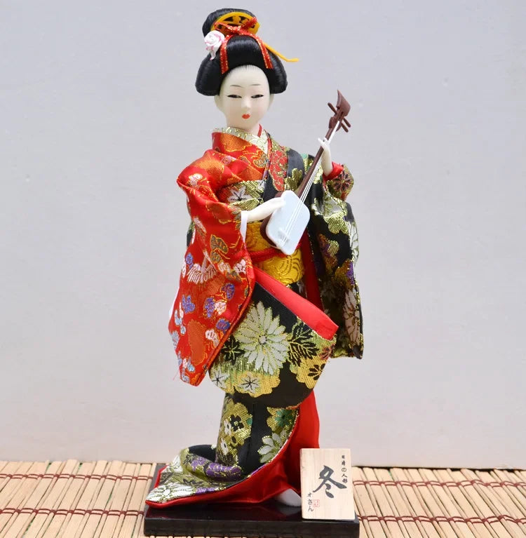 12inch Japanese Geisha Doll Statuette Sitting Figurine Japanese Kimono Kokeshi Kabuki Geisha Handicraft Ornament Birthday Gift