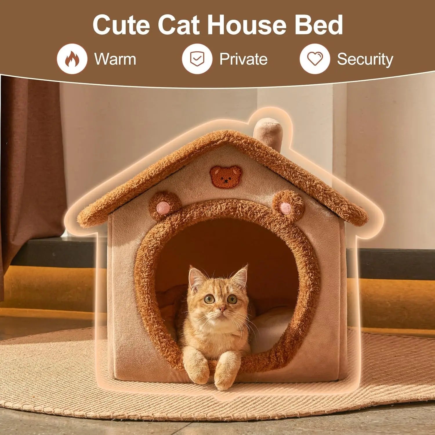 Cat Bed Dog House Gray Soft Plush Detachable Semi Enclosed Foldable Warm Cat Villa Pet Nest Four Season Universal Pet Supplies