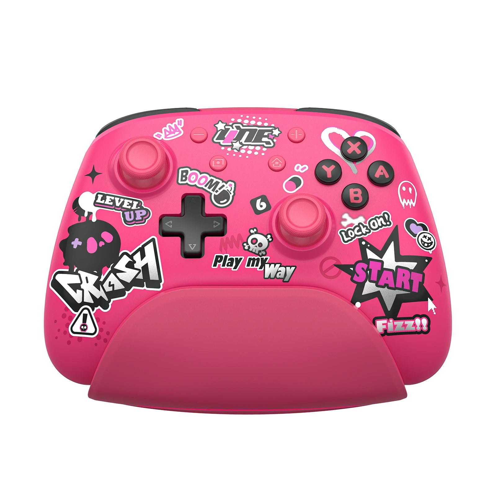 IINE Pink Wireless Controller with Charging Dock for PC/Laptop/Switch/Steam/iPad,support NFC Amiibo Auto-Fire Macro