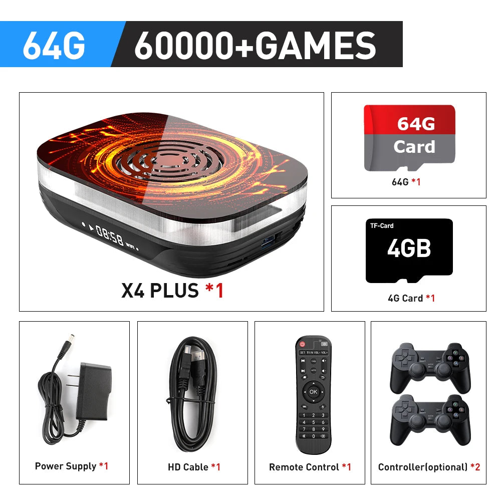 KINHANK Amlogic S905X4 Retro Video Game Console Super Console X4 Plus 90000 Game for 60+ Emulator Arcade/MAME/NAOMI Game Console