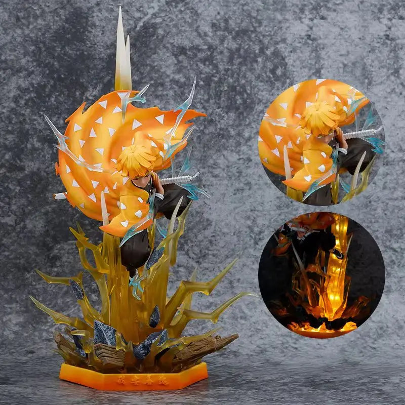 35CM Demon Slayer Figur Agatsuma Zenitsu Doppelköpfe mit LED Anime Statue PVC Action Figur Dekoration Modell Spielzeug Weihnachtsgeschenk