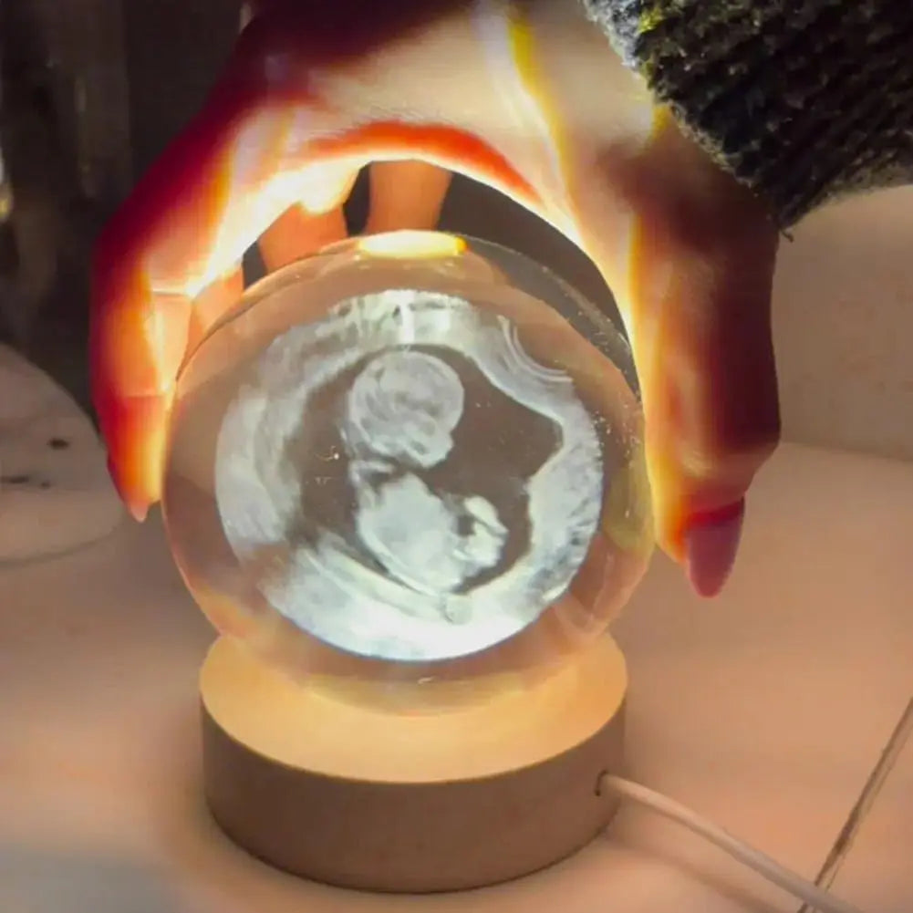Custom Photo Night Light  Personalized 2D Crystal Ball LED Lamp for Baby Ultrasound Wedding Couple Parents Pet Desk Decor Gift